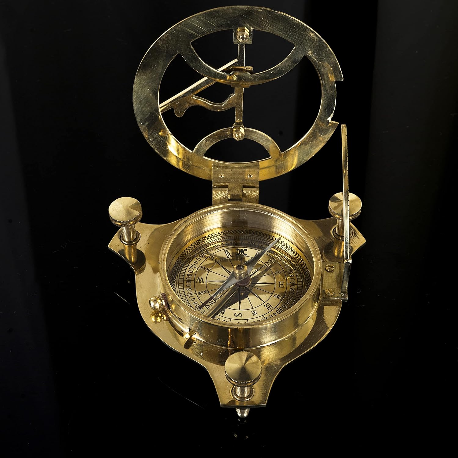 Nautical 5 Inch Brass Sundial with Compass Clock | Antique Inspired Design | Vintage Brass Sun Clock Nautical Collectible | Standard Size