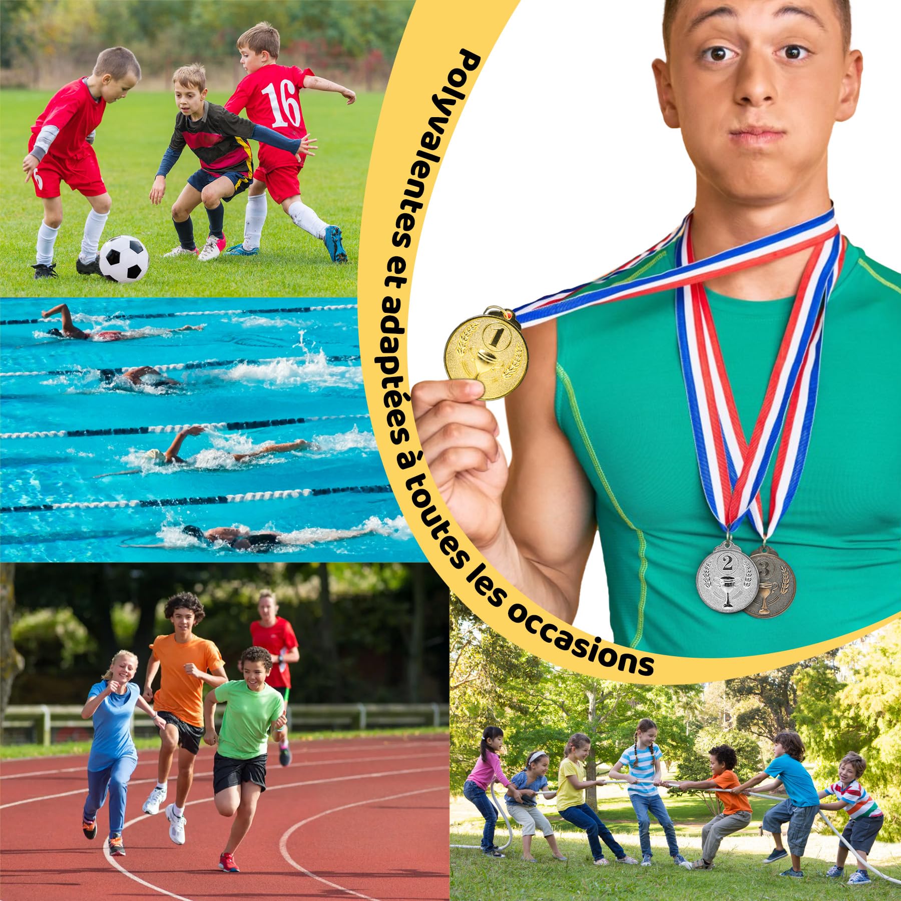 Brelet 36 pcs Medailles d'or Médaille d'argent Médaille de Bronze en Métal avec Rubans de Cou Medaille Foot Anniversaire Ski Travail Sport pour Recompense Sport Day Diamètre env. 5 cm