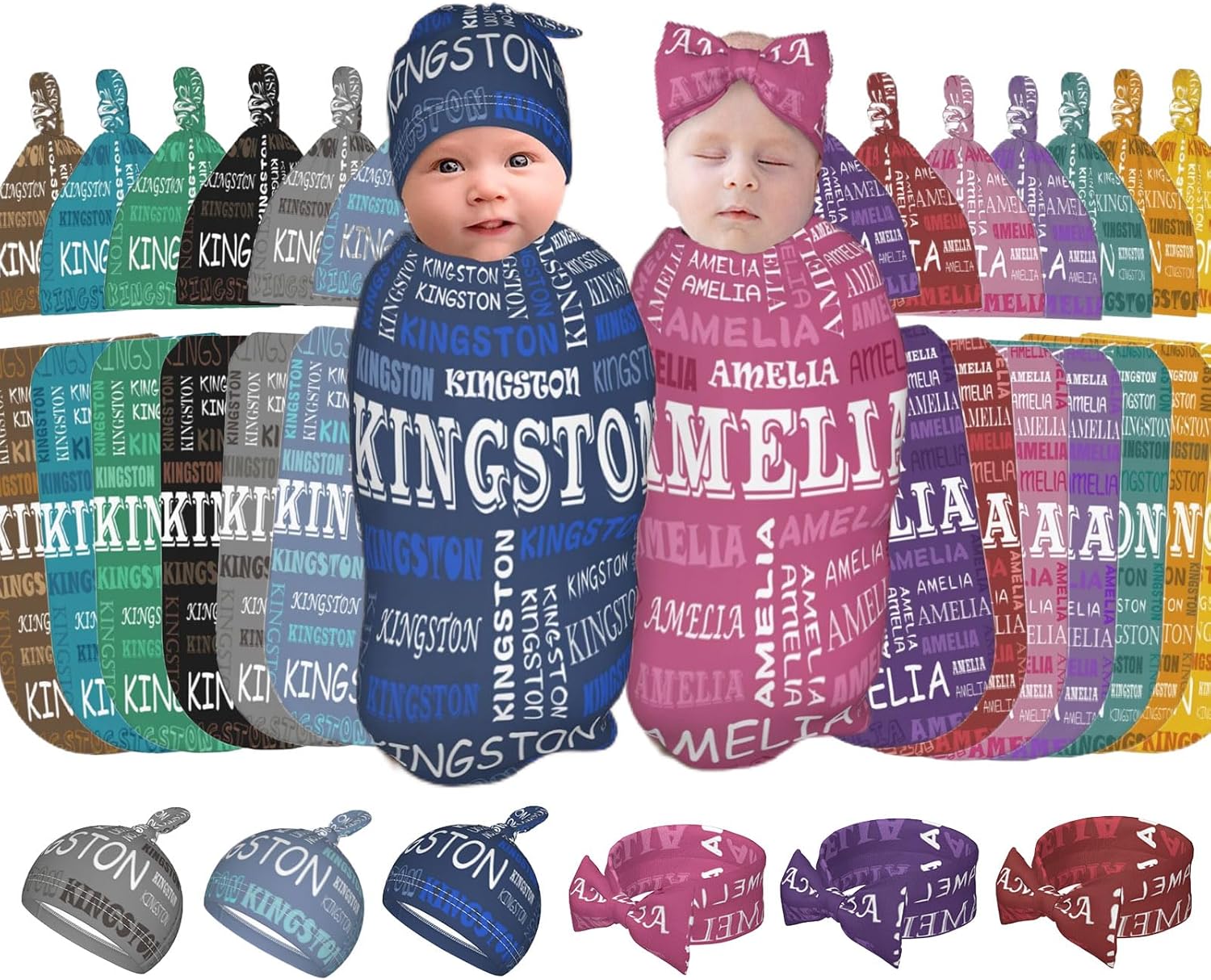 WAJL POD Personalized Custom Baby Swaddle and Hat Bow for