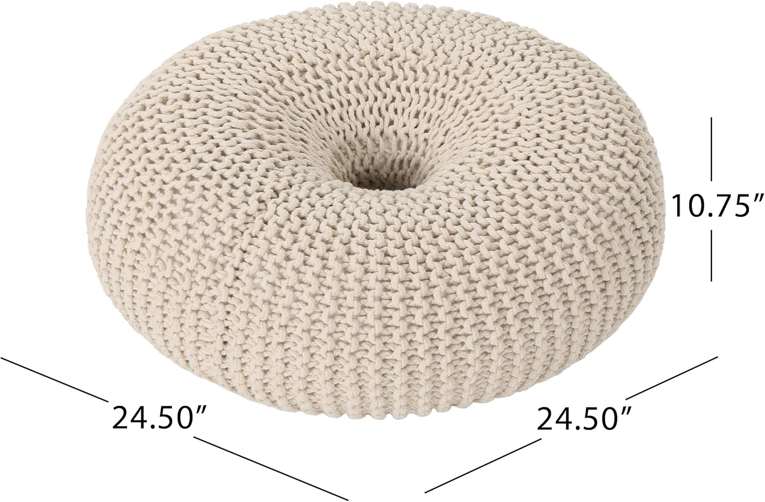 Christopher Knight Home Truda Knitted Cotton Donut Pouf, Beige Small