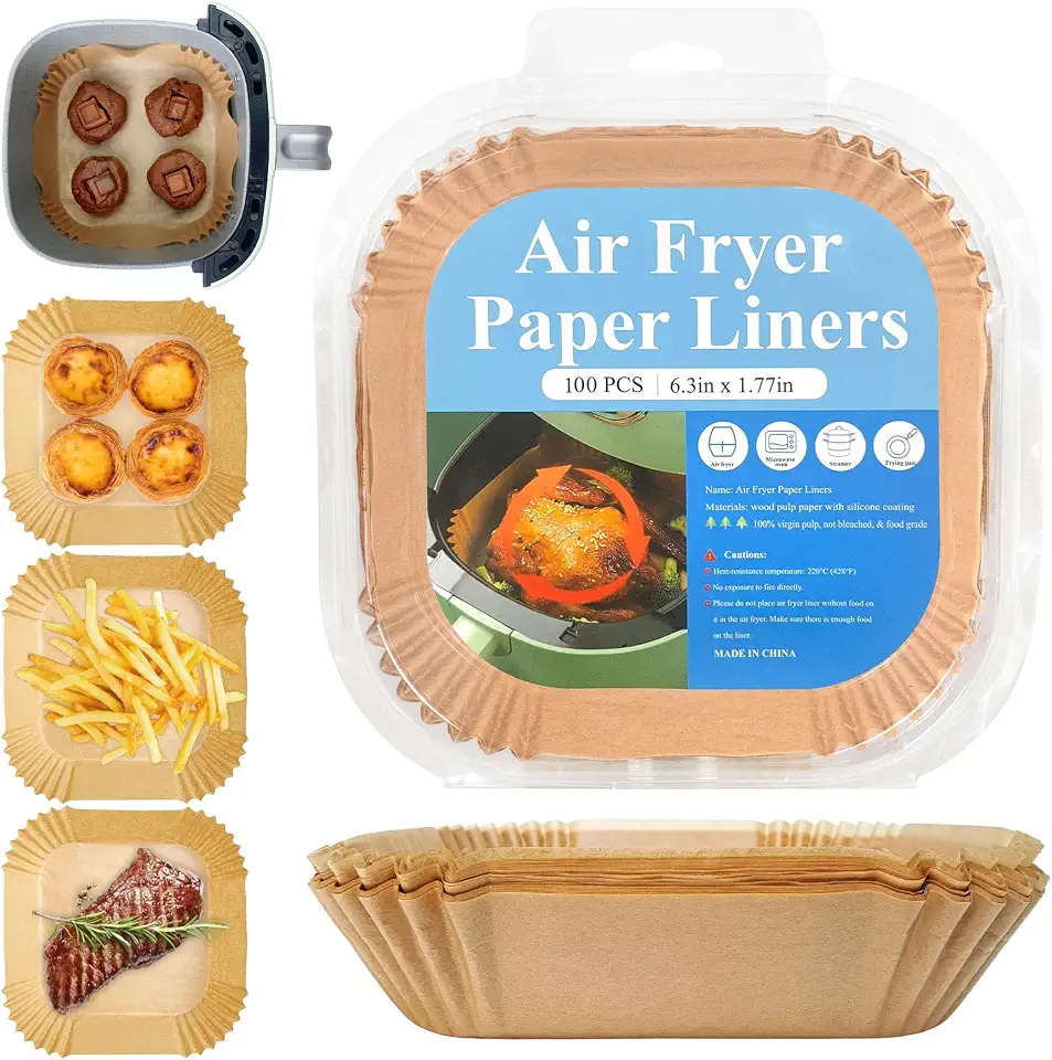 100 Packs Square Air Fryer Liners Disposable for Ninja Air Fryer, Non-stick Parchment Paper for 2-5 QT Air Fryer Liners Accessories, Air Fryer Filters