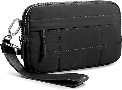FEIBOON Small Crossbody Bags for Women Nylon Quilted Wristlet RFID Wallets with 4 Zipper Carry All Purse Credit Card Holder