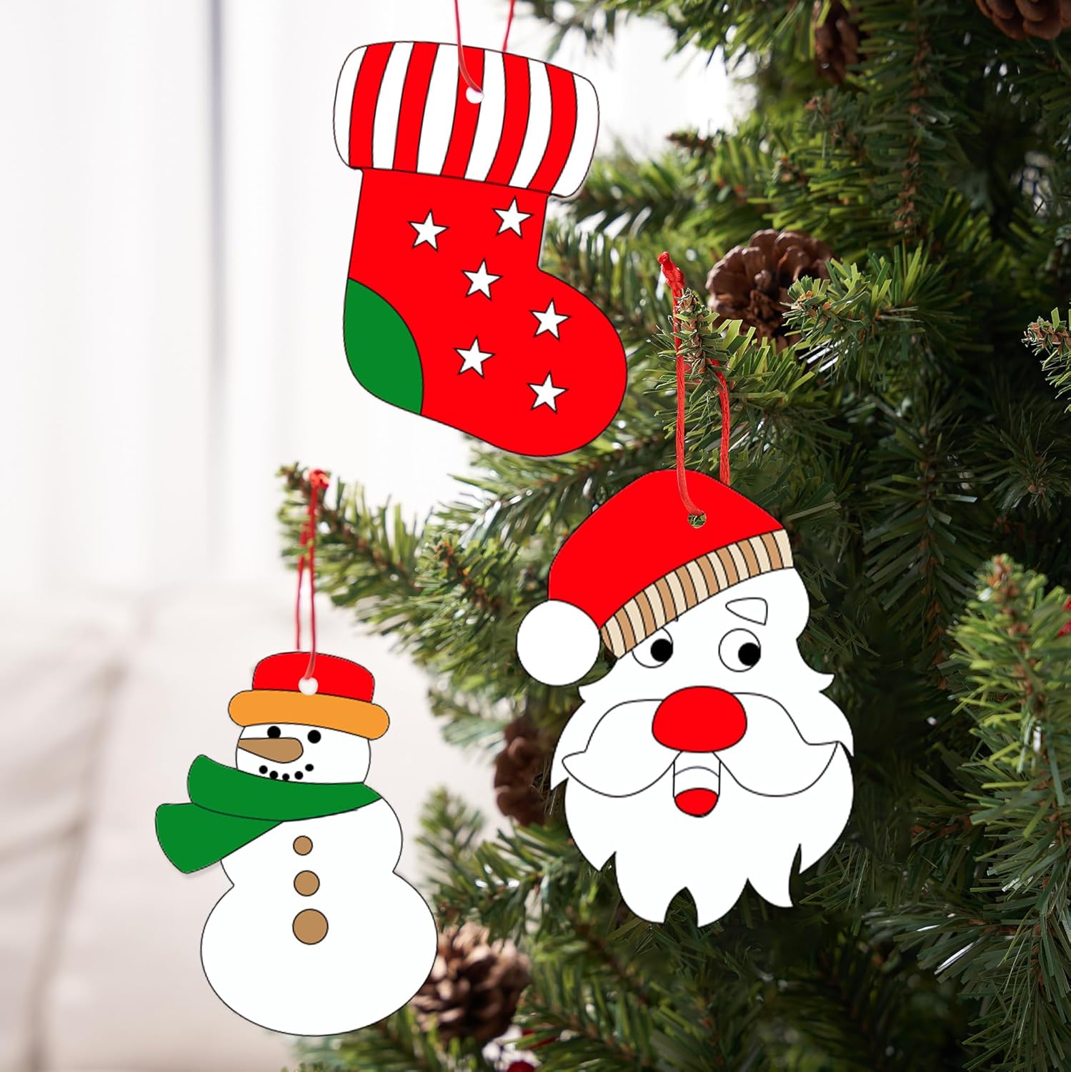 JOYIN 48 Pcs Christmas Scratch Art Ornaments, Rainbow Color Scratch Paper in Front Side & Coloring Card in Back Side, Scratch Off Kids Party Favors Supplies, Holiday DIY Art Craft Kit Activities Gifts