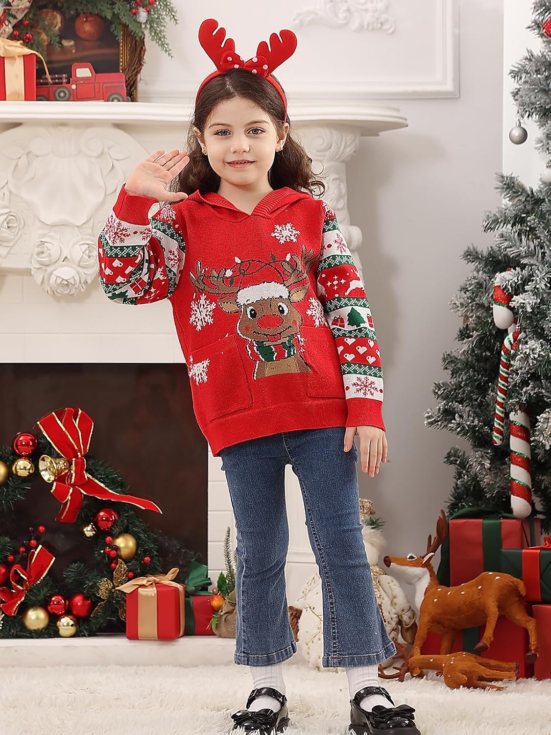 Vieille Toddler Ugly Christmas Sweater Kids Knit Hooded Pullover 2-7 Years