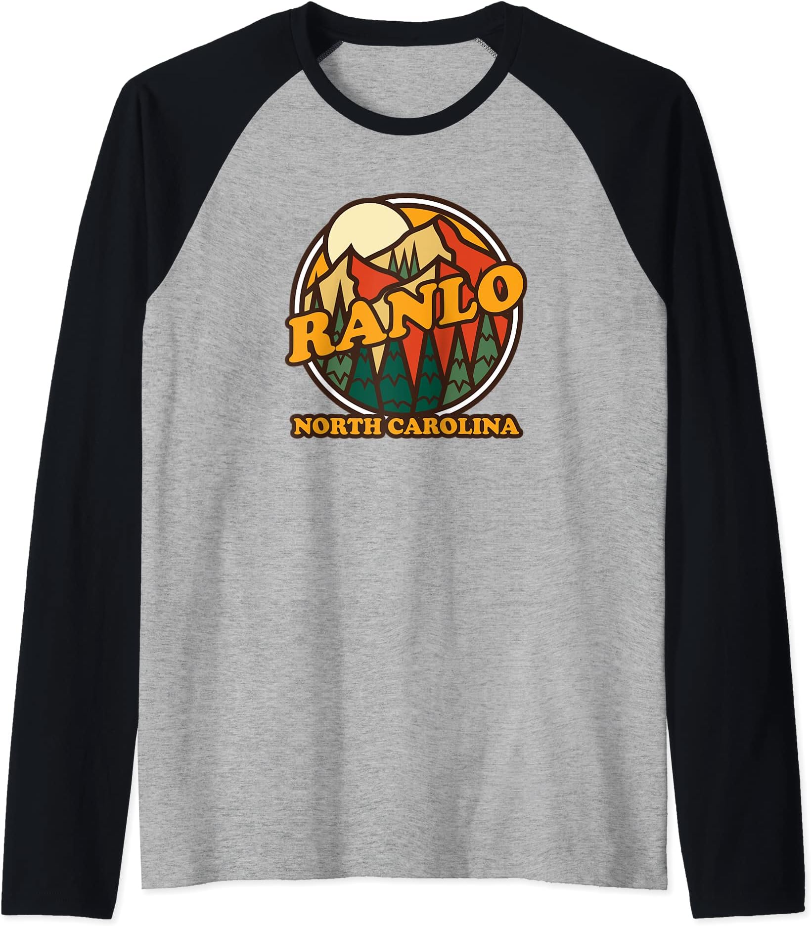 Vintage Ranlo, North Carolina Mountain Hiking Souvenir Print Raglan Baseball Tee