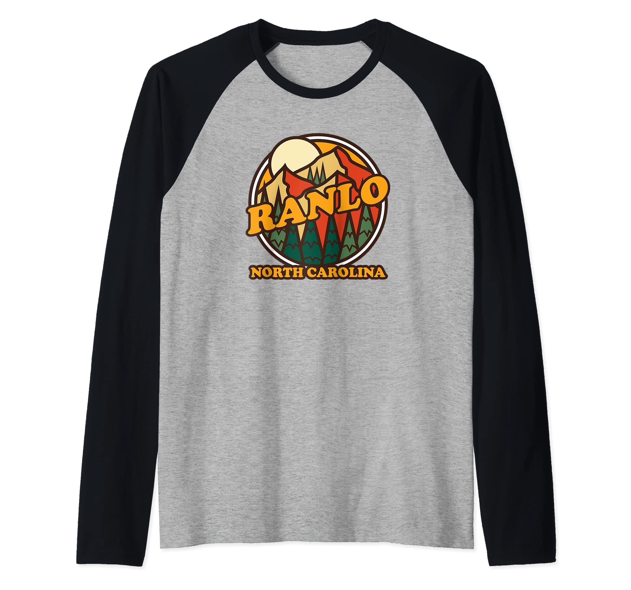 Vintage Ranlo, North Carolina Mountain Hiking Souvenir Print Raglan Baseball Tee