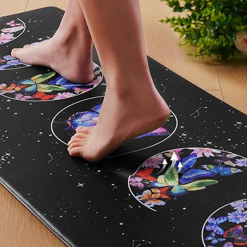Miniatura 3 de Yinhua Juego de 2 tapetes de cocina, diseño de mariposa de fase lunar, color negro, antifatiga, tapetes de cocina para piso, alfombra de cocina
