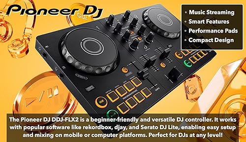 Miniatura 3 de Pioneer DJ AlphaTheta DDJ-FLX2 Paquete de controlador DJ compacto de 2 canales con estuche, cable para instrumentos y paño de pulido Austin Bazaar