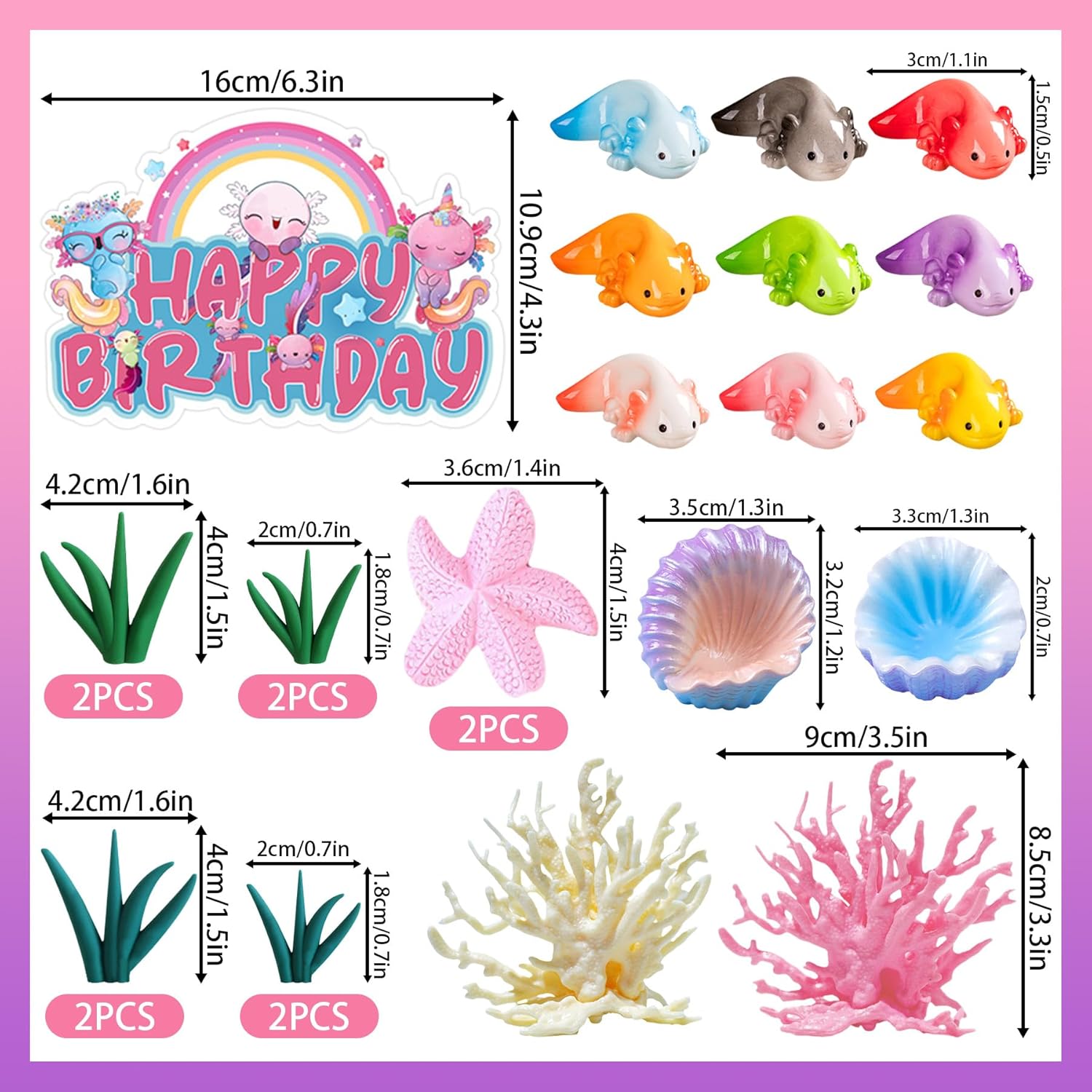 24 PCS Axolotl Birthday Party Supplies Axolotl Cake Toppers Birthday Party Favors - Image 3