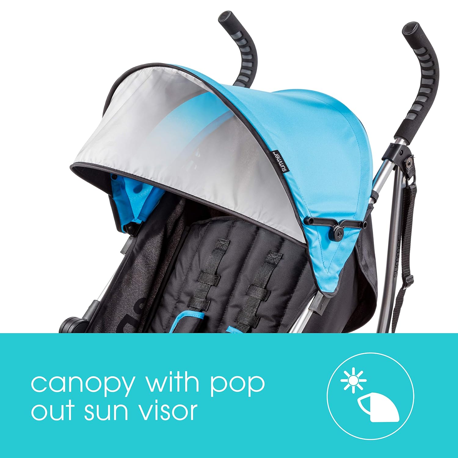 Summer 3Dlite Convenience Stroller, Blue, Lightweight Stroller with Aluminum Frame, Large Seat Area, 4 Position Recline, Extra Large Storage Basket, Infant Stroller for Travel and More