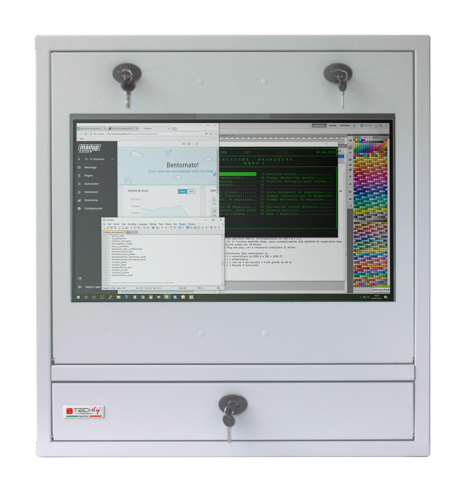Techly Professional 104899 Armadio di Sicurezza per PC, Monitor LCD e Tastiera Bianco Bianco