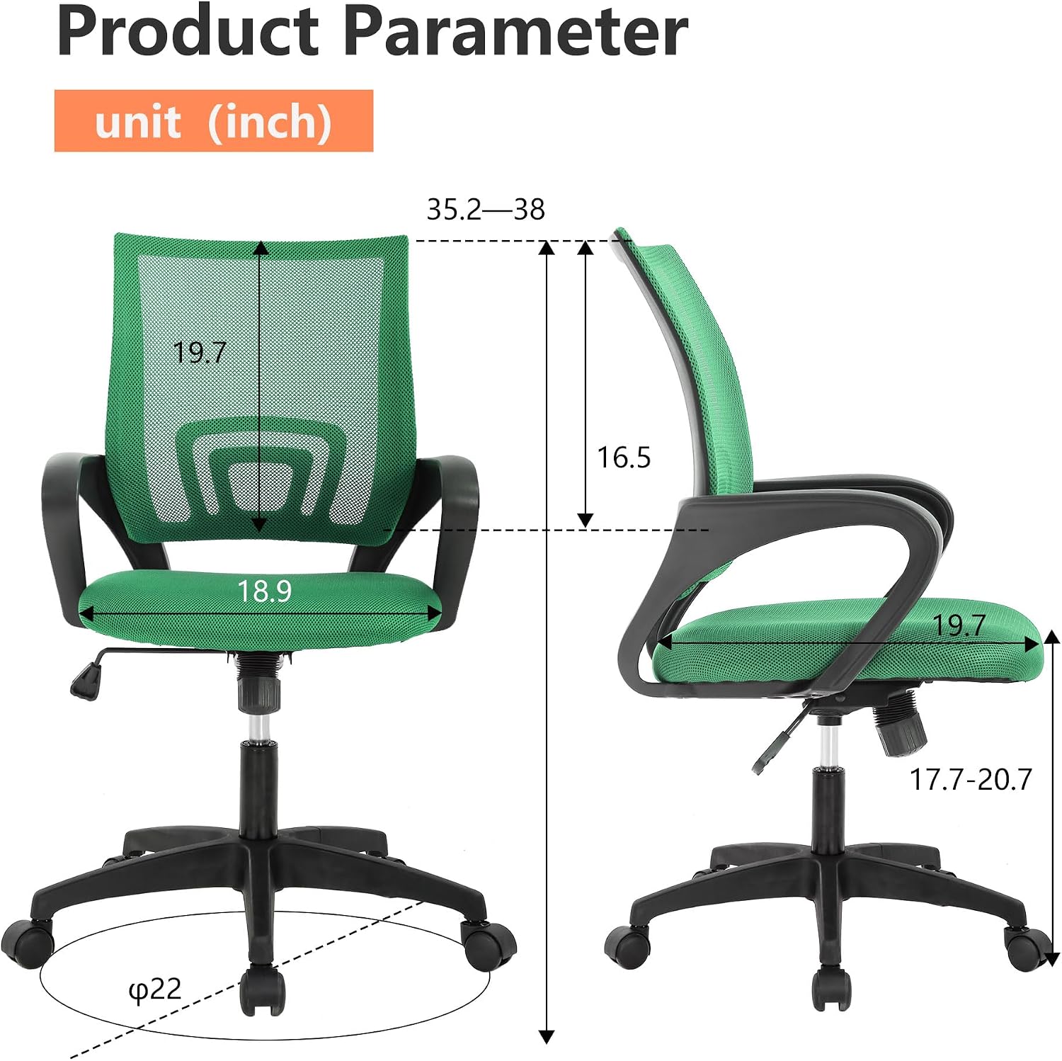 PayLessHere Home Office Chair - Adjustable Ergonomic with Lumbar Support, Armrest, Executive, High Density Mesh, 360 Degree Swivel (Pack of 2, Green) - 3