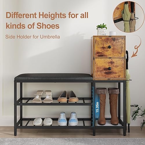 Miniatura 10 de yacchi home Perchero de entrada de 39 pulgadas con 2 cajones y 3 cubículos, banco de entrada 7 en 1, árbol de pasillo con banco y almacenamiento de