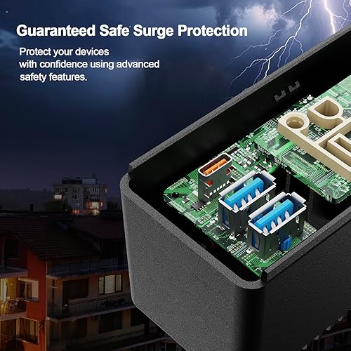 Miniatura 6 de Regleta de alimentación empotrada con protector de sobretensiones con USB C de 20 W, 4 salidas de CA, 2 puertos USB-A, cable de 6 pies, regleta de