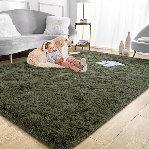 Miniatura 2 de Alfombra suave de pelo largo para sala de estar, alfombras esponjosas de 6 x 9 pies con parte inferior antideslizante para dormitorio, mesita de
