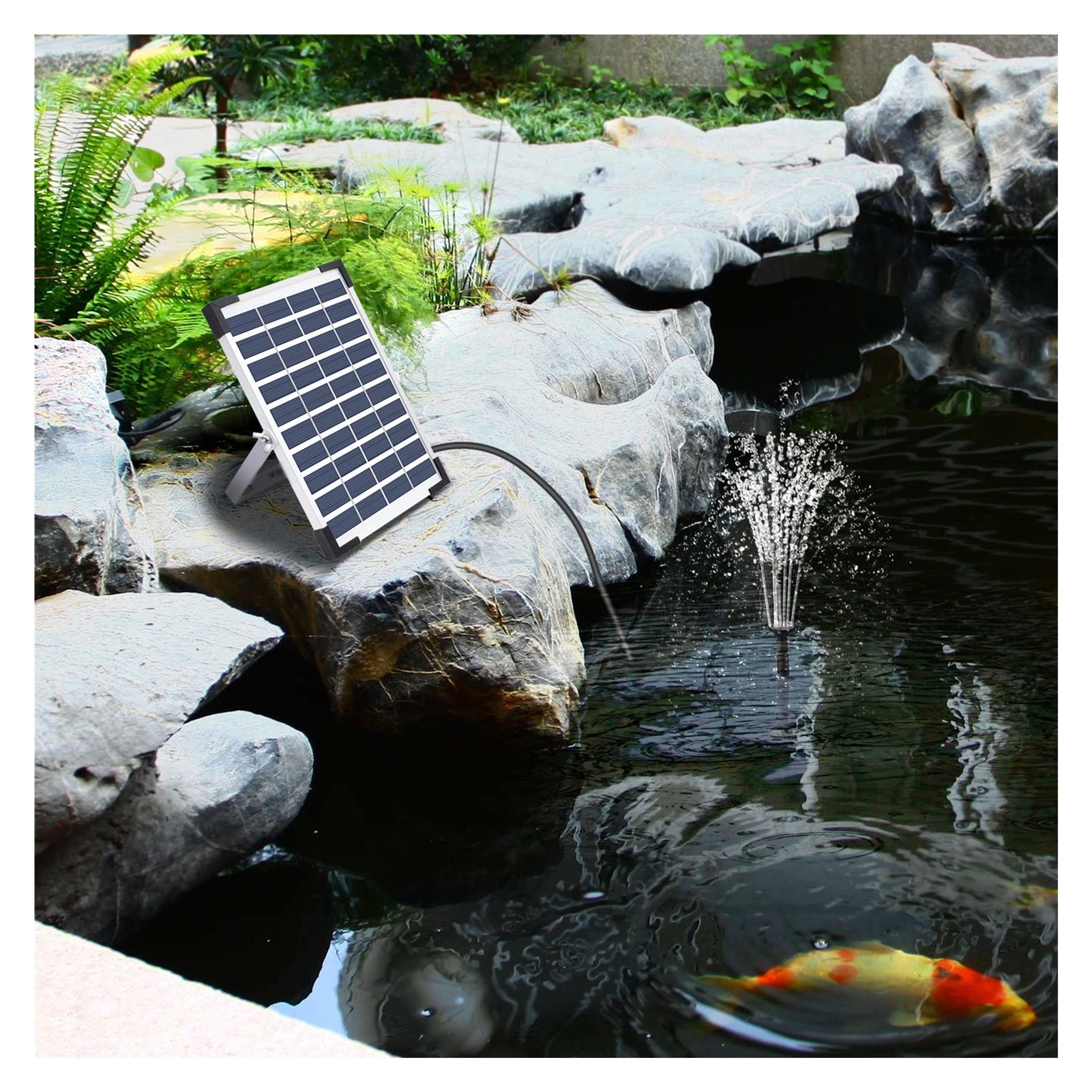 Bomba de Agua Solar, Bomba de Agua con Panel Solar 5W, decoración jardín, Bomba for Exteriores, Fuente Flotante 6 boquillas for Estanque baño pájaros