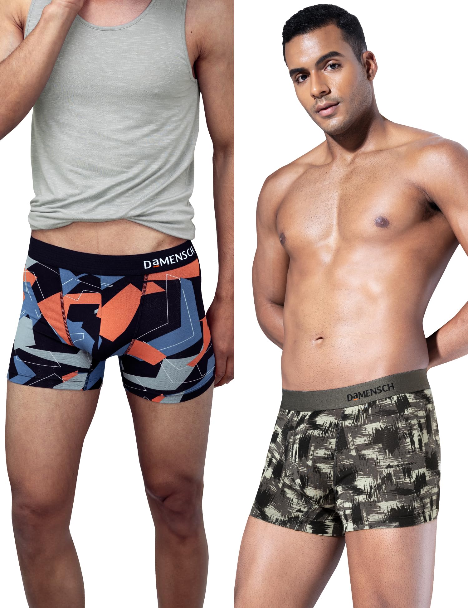 DAMENSCHRegular Fit Printed Trunks for Men Pack of 2| Mircromodal, Elastane Fabric, Anti-Bacterial and Microfibre Waistband