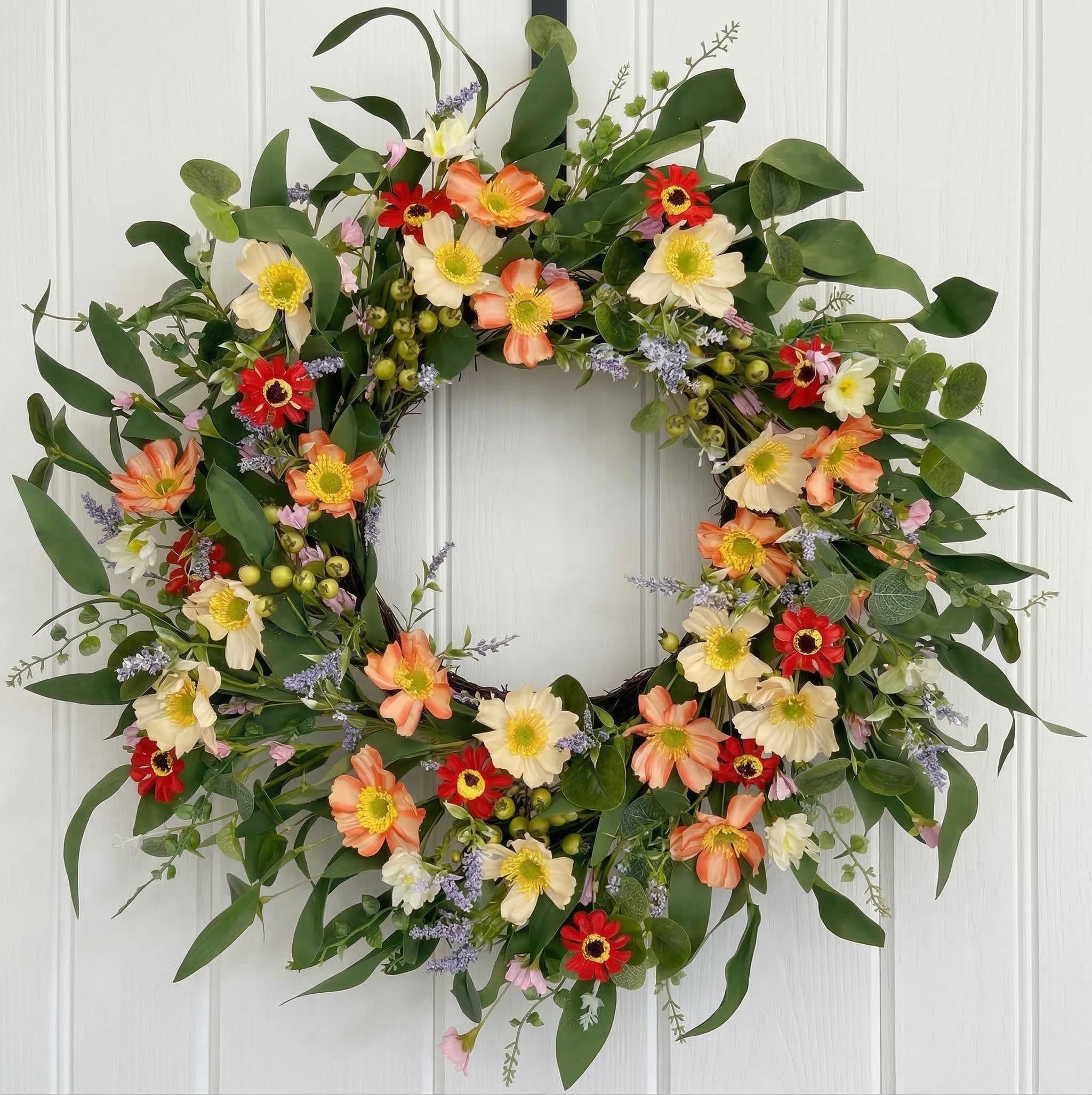 Jobflower Daisy and Lavender Wreath 24 Inch