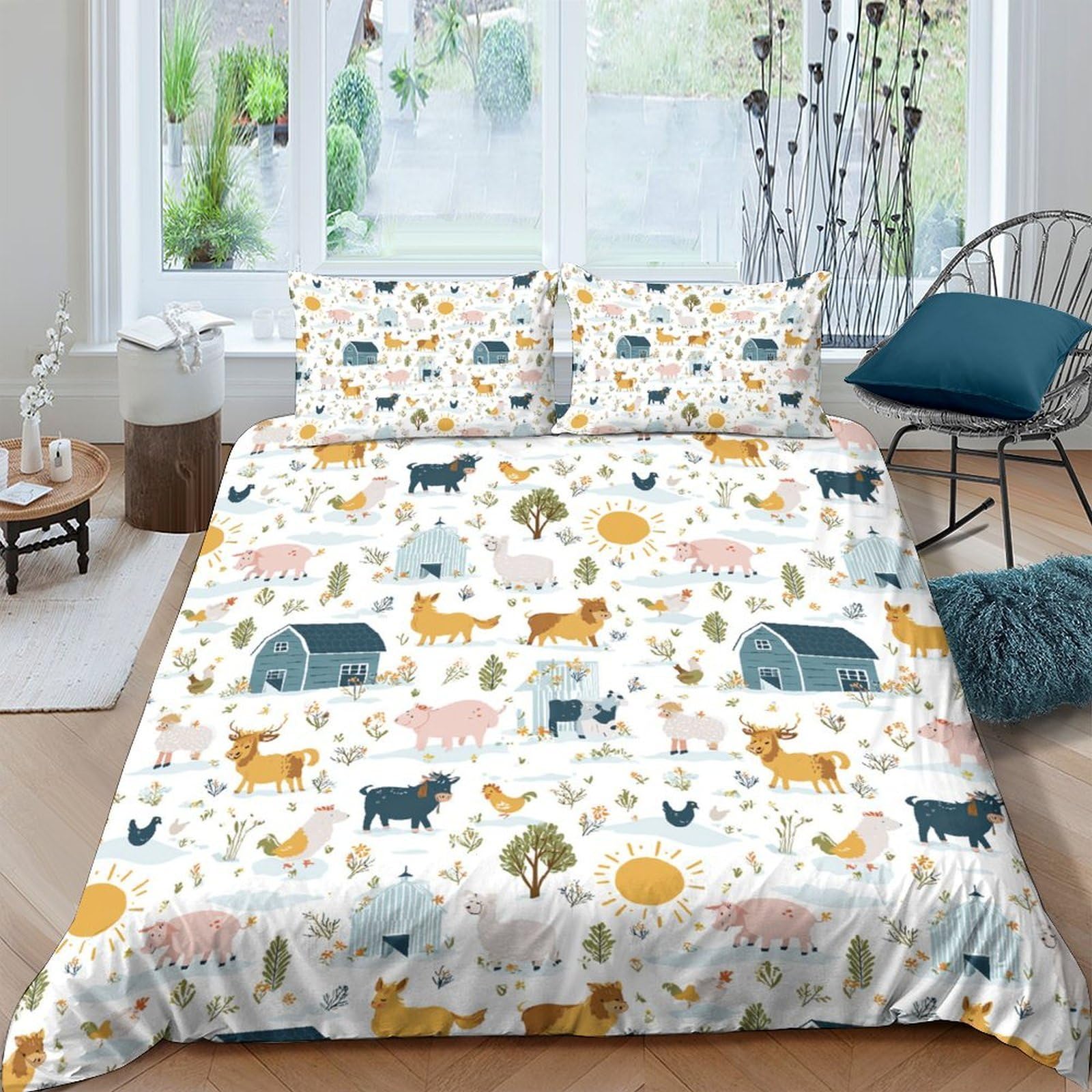 Ctjqhvkz Style-9 3D Printed Farm Animal Fitted Sheet Microfiber Soft Breathable Pastoral Meadow Mattress Cover Bedroom Decor Single（135X200cm）