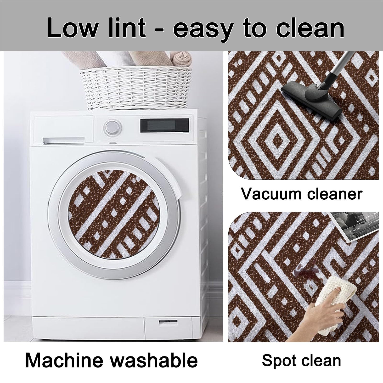 Tapis de Salon 80 x 150 cm – Antidérapant, Doux et Épais Lavable en Machine, Motif Motifs Aztèques – Tapis de Sol pour Chambre, Salle de Séjour, Brun