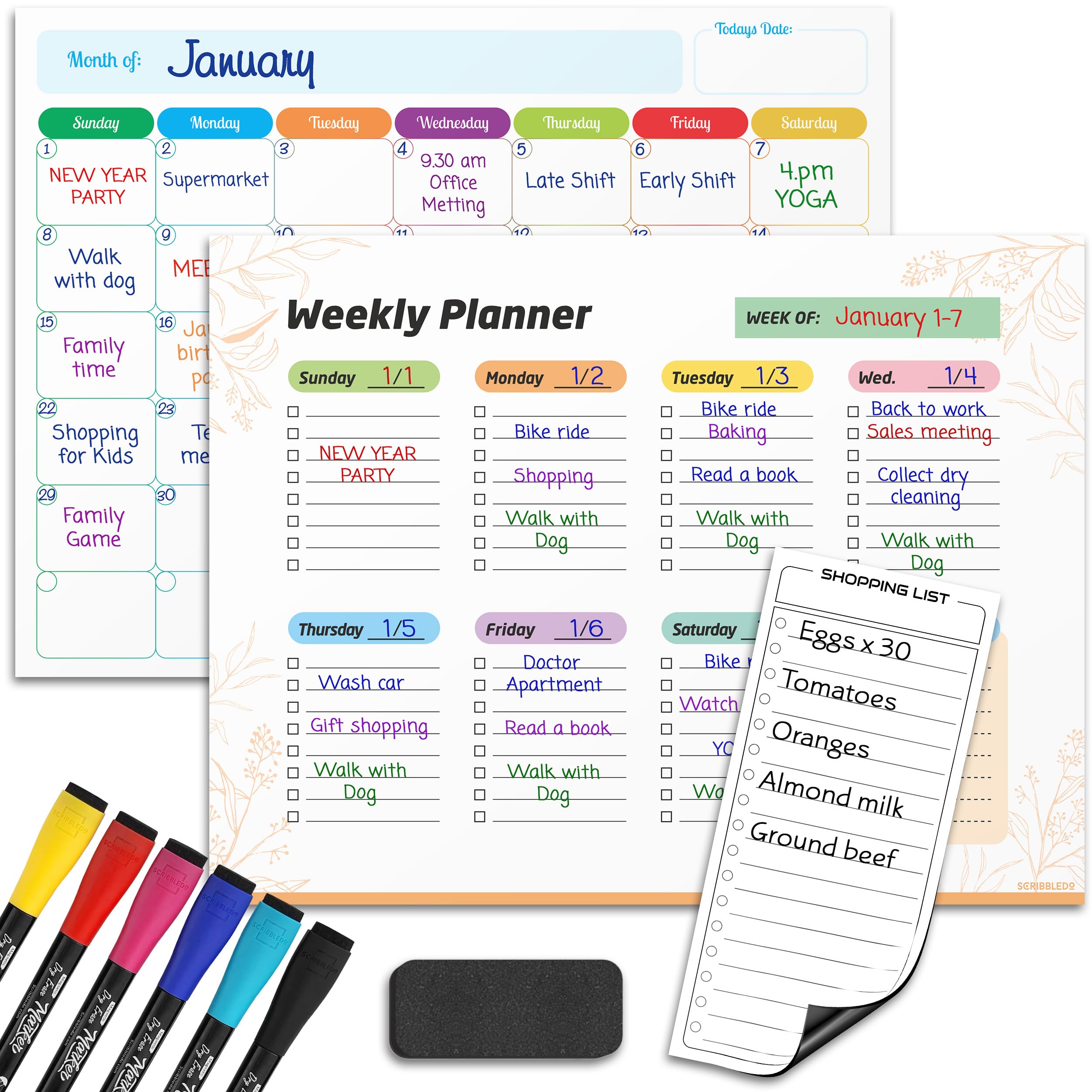 Monthly Planner (Pack of 3) Magnetic Whiteboard Refrigerator Calendar Dry Erase Weekly Planner Magnetic Calendar for Fridge to Do List White Board Dry