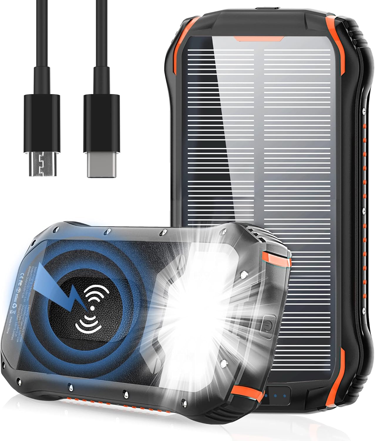 Solar Charger Power Bank, Solar Phone Charger 26800mAh, Solar Charger PD 20w 3 Outputs Wireless Solar Portable Charger with Flashlight Waterproof IP66 for Outdoor Camping(Red) : Patio, Lawn & Garden