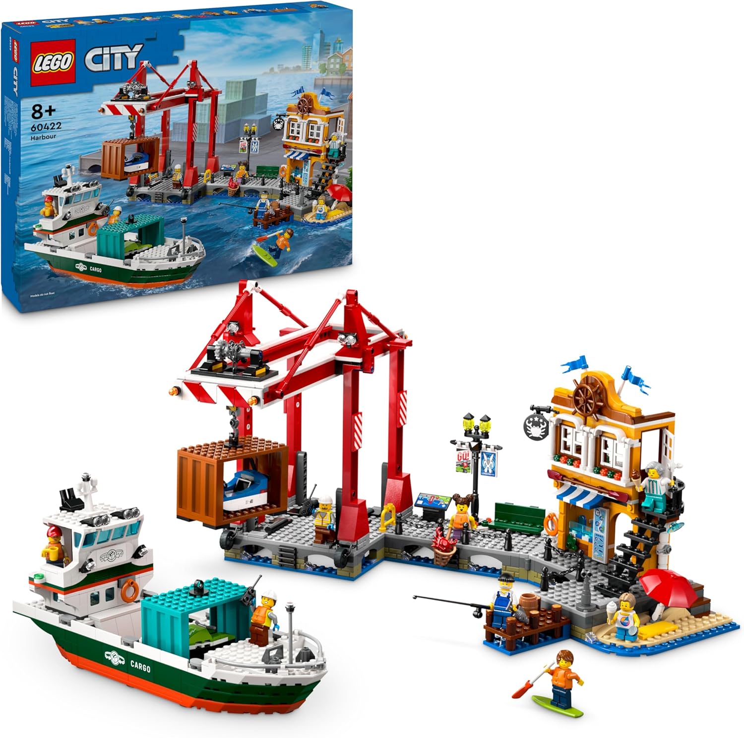 LEGO City Seaport with Goods Ship, Construction Toy Boat, Boys and Girls 8 Years and Older, Container Crane, Fishing Rod and Walkie Talkie 60422