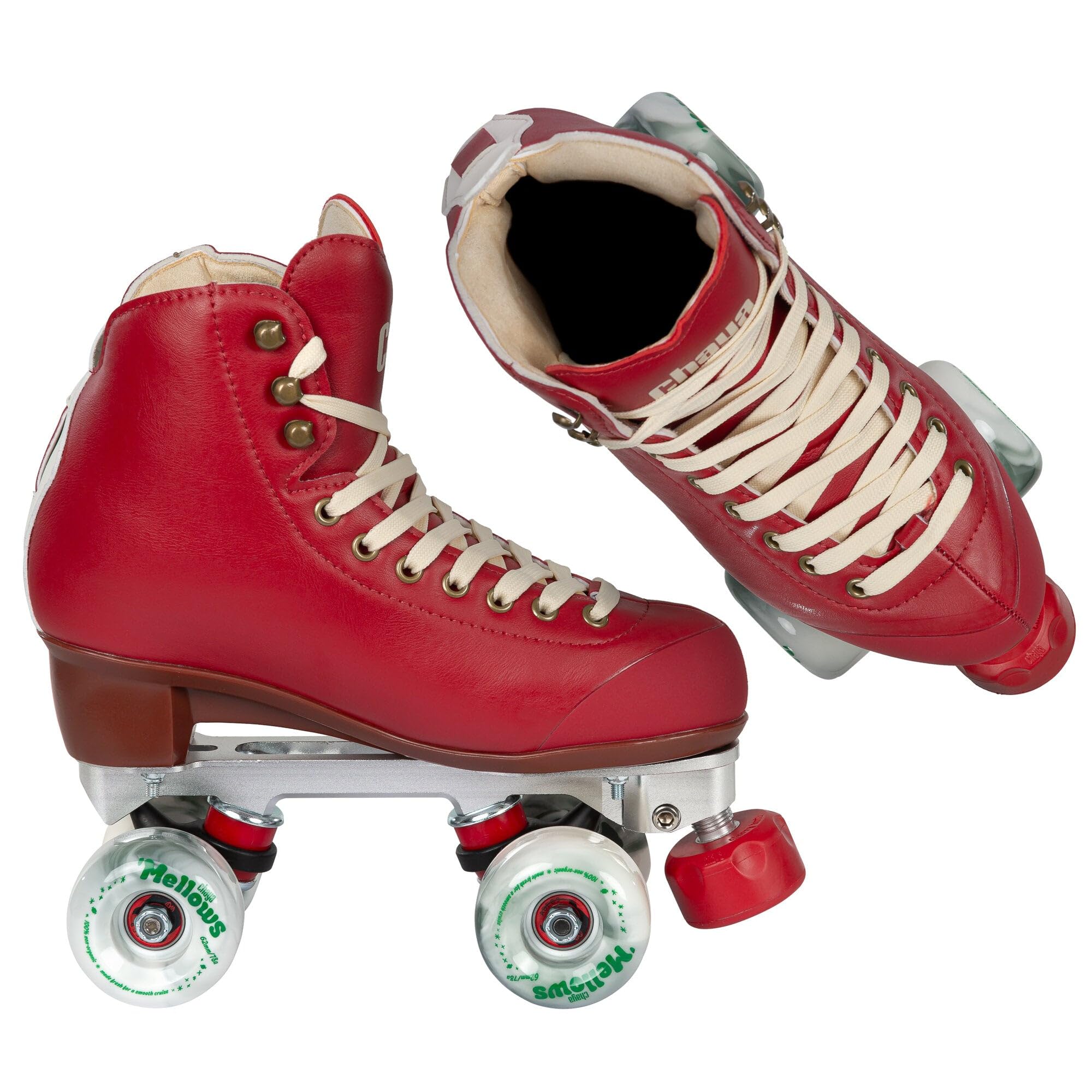 Chaya Rollschuhe Melrose Premium Berry Red - Roller Skates für Damen und Herren im Retro-Look für Roller-Disco - Roll-Schuhe in Rot