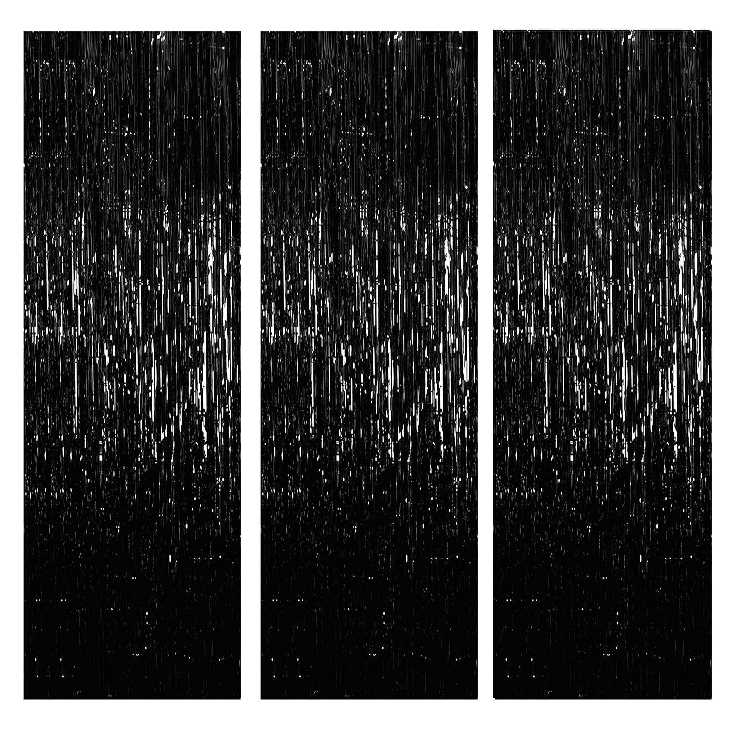 Party Propz Black Foil Curtain for Decoration - 3 Pcs (3 ft x 6 ft Each) Large Foil Curtains for Birthday Decoration | Black Birthday Decoration Items | Foil Fringe Curtain | Party Decorations Items
