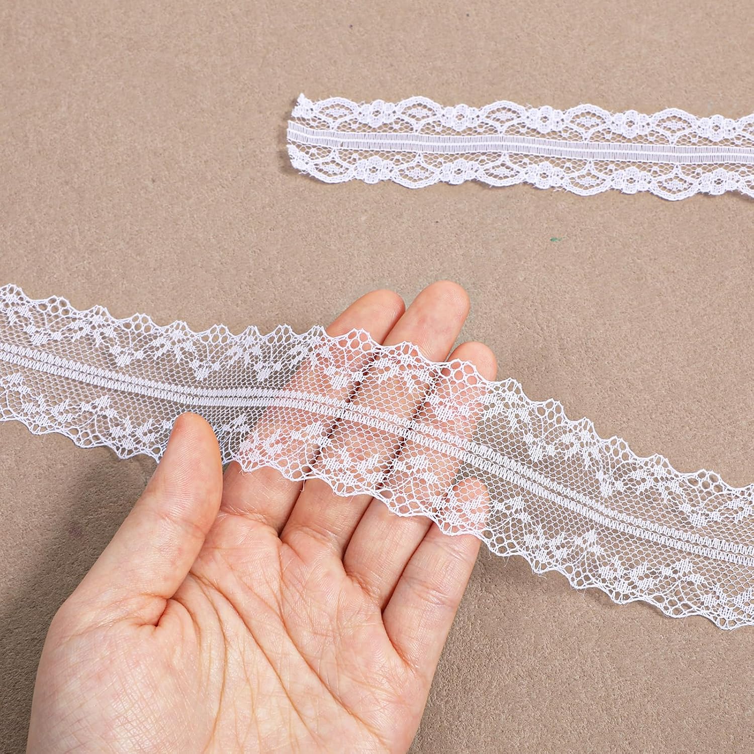 12 Roll White Lace Trim Vintage Elastic Ribbon Lace Cotton Crochet Fabric with Scalloped Edge Laces Trim Sewing Crafts Laces Applique for Gift DIY Wrapping Dress Decoration Wedding Bridal 60 Yards