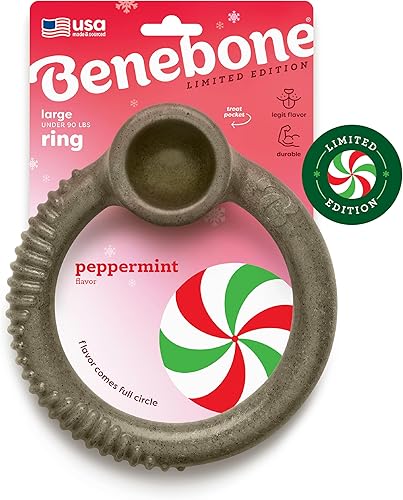 Miniatura 9 de Benebone Ring - Juguete masticable duradero para perros masticadores agresivos, tocino real, fabricado en Estados Unidos, mediano