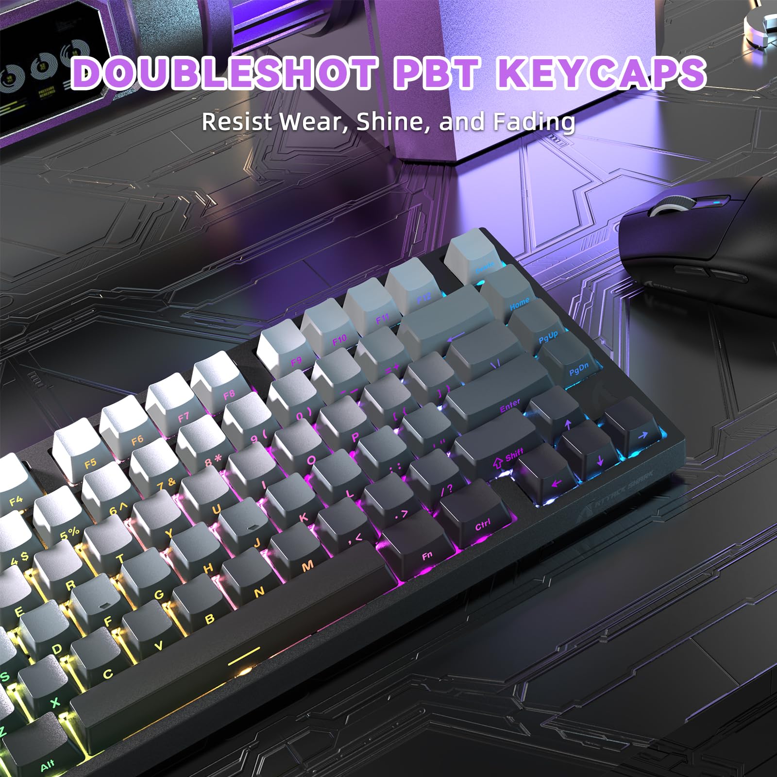 ATTACK SHARK Klawiatura Rapid Trigger R82 HE 8000 Hz, dokładność 0,005 mm RT, przewodowa klawiatura RGB 75% do gier z przełącznikami magnetycznymi, regulowane uruchamianie, Snap Tap, do PC/Mac, noc
