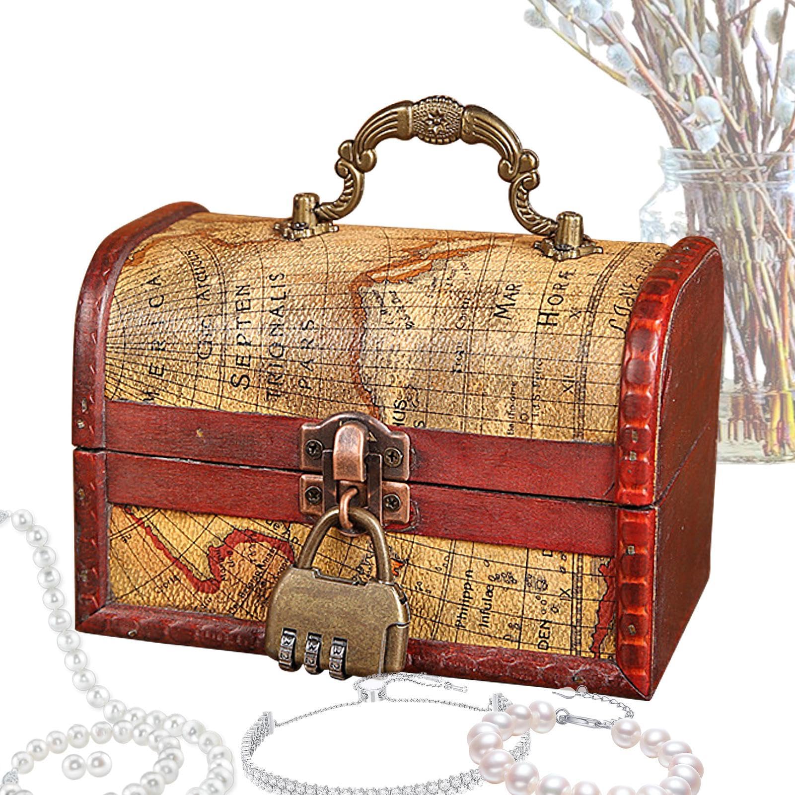 Coffre Au Trésor En Bois Vintage Avec Serrure à Combinaison - Lot De 2 Boîtes 15x12x8 Cm