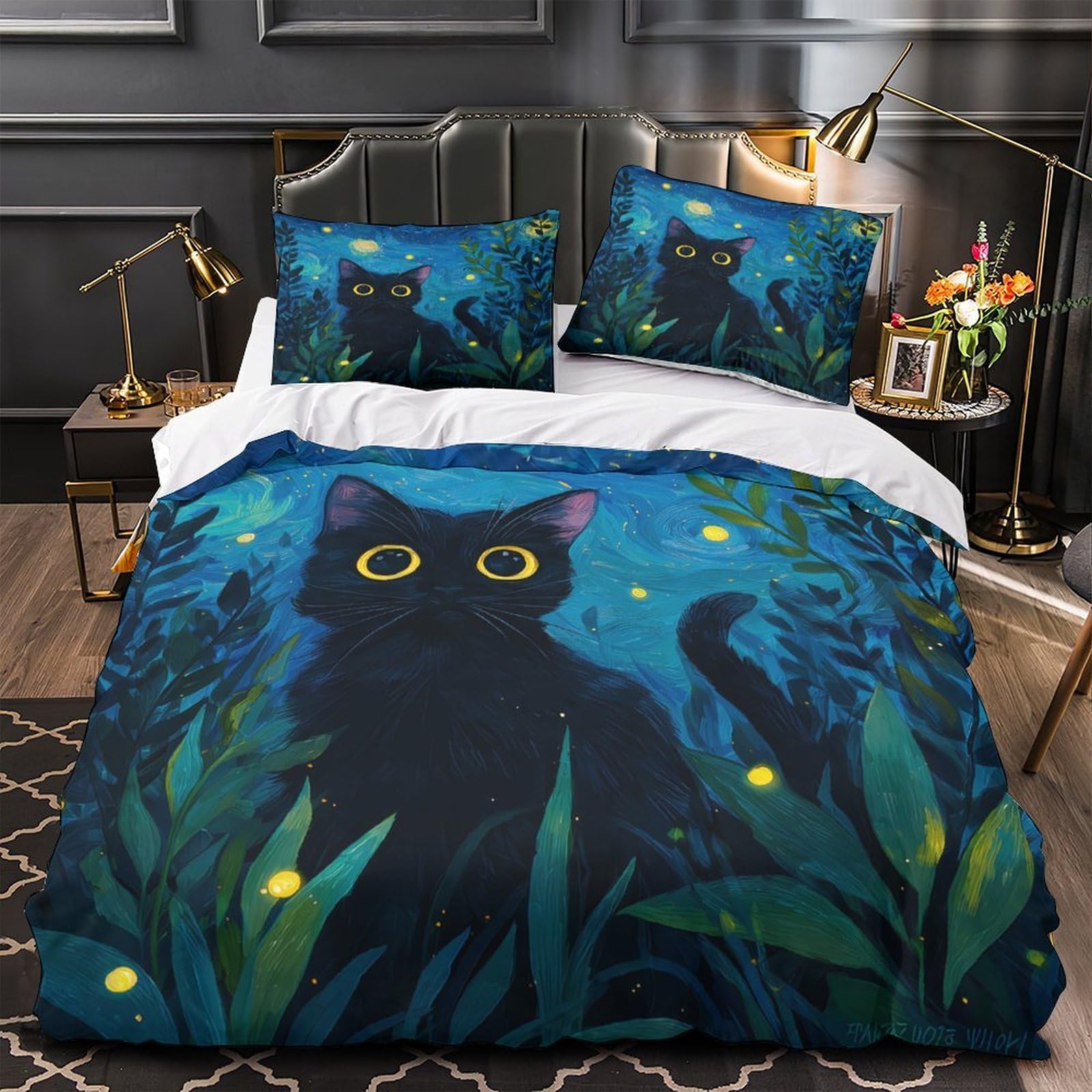 Parure de lit chat noir 140x200cm cadeau idéal pour lit enfant garçon