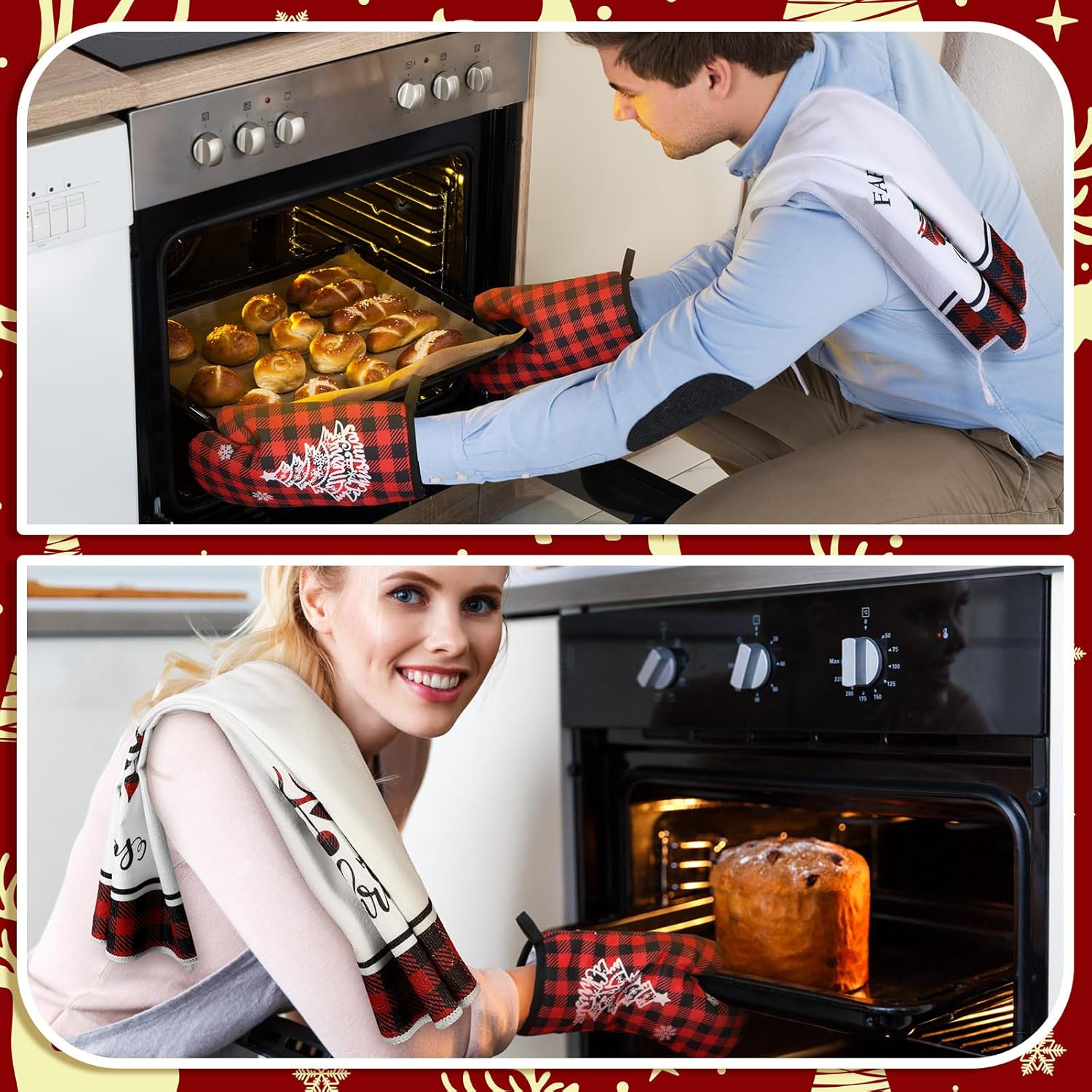 Bencailor 6 Pcs Christmas Kitchen Set Christmas Tree Kitchen Towels Oven Mitts and Pot Holders Set Dish Towel Heat Resistant Oven Mitts for Xmas Decor Cooking Baking Grilling(Truck) - Image 2