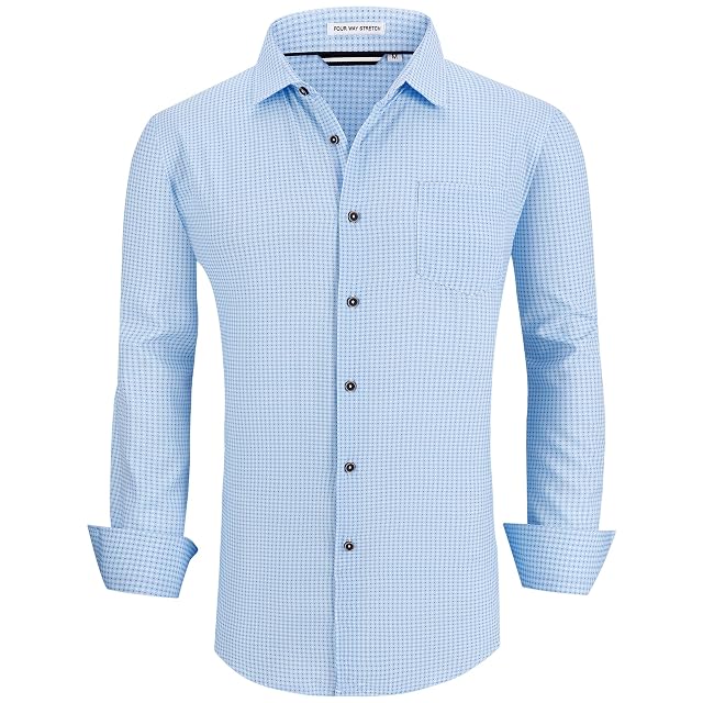 Esabel C Mens Dress Shirts Wrinkle Free Long Sleeve Print Formal Business Casual Button Down Shirts