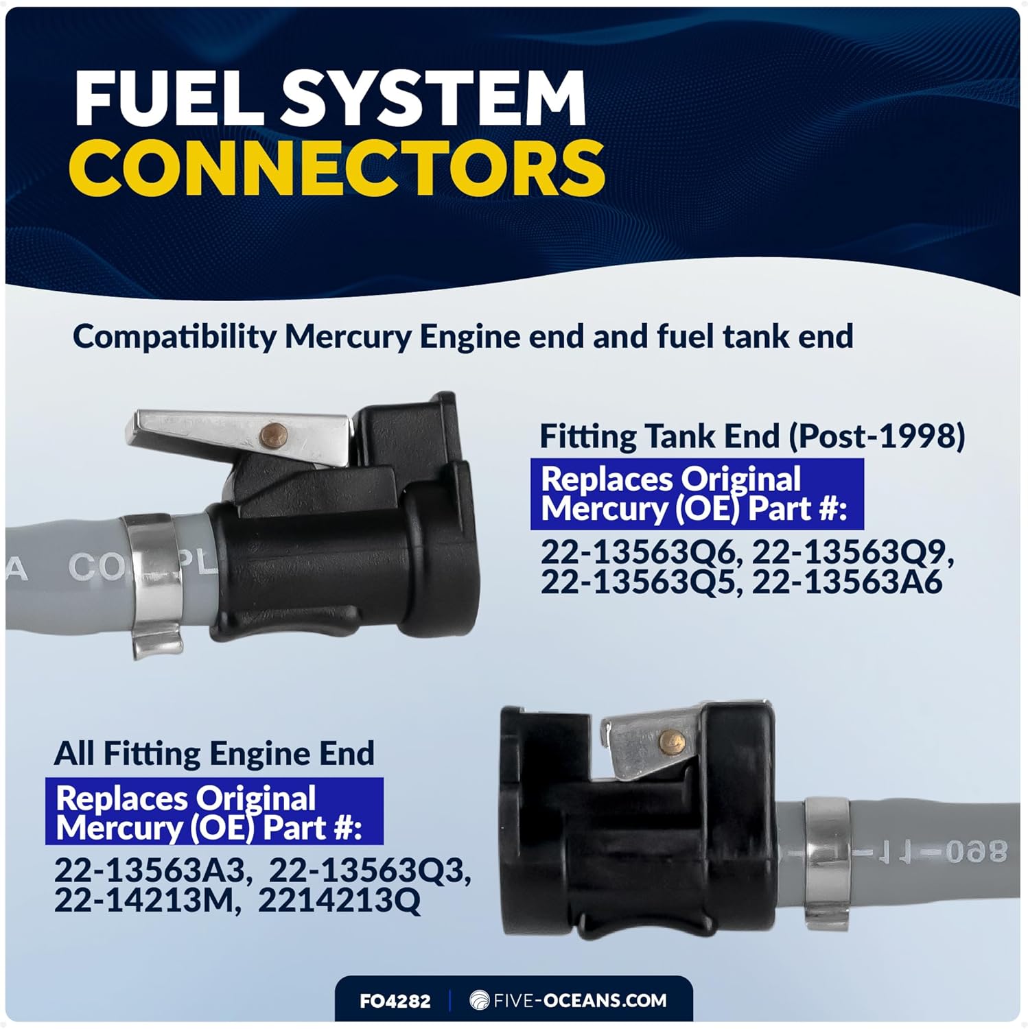 Five Oceans Marine Boat Fuel Line Kit Compatible with Mercury 3/8-Inch x 6-Foot, EPA/CARB Approved, Leakproof Outboard Fuel Line for All Mercury Engine End & Tank End Male Fitting (Post-1998) - FO4282
