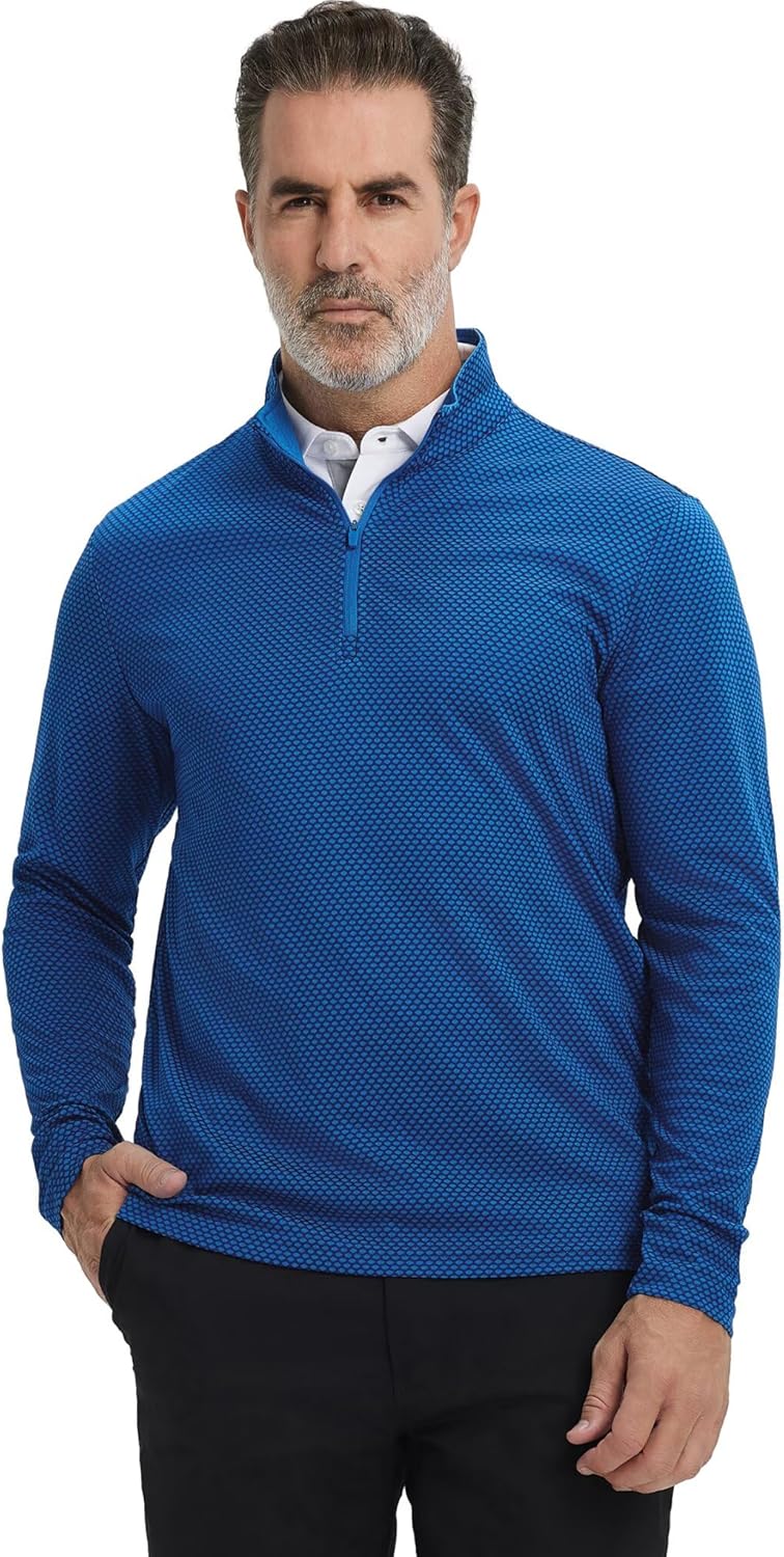 M MAELREG Quarter Zip Pullover Men Jacquard Dry Fit Moisture Wicking Long Sleeve Golf Casual Stretch Sweatshirts For Men - Image 2