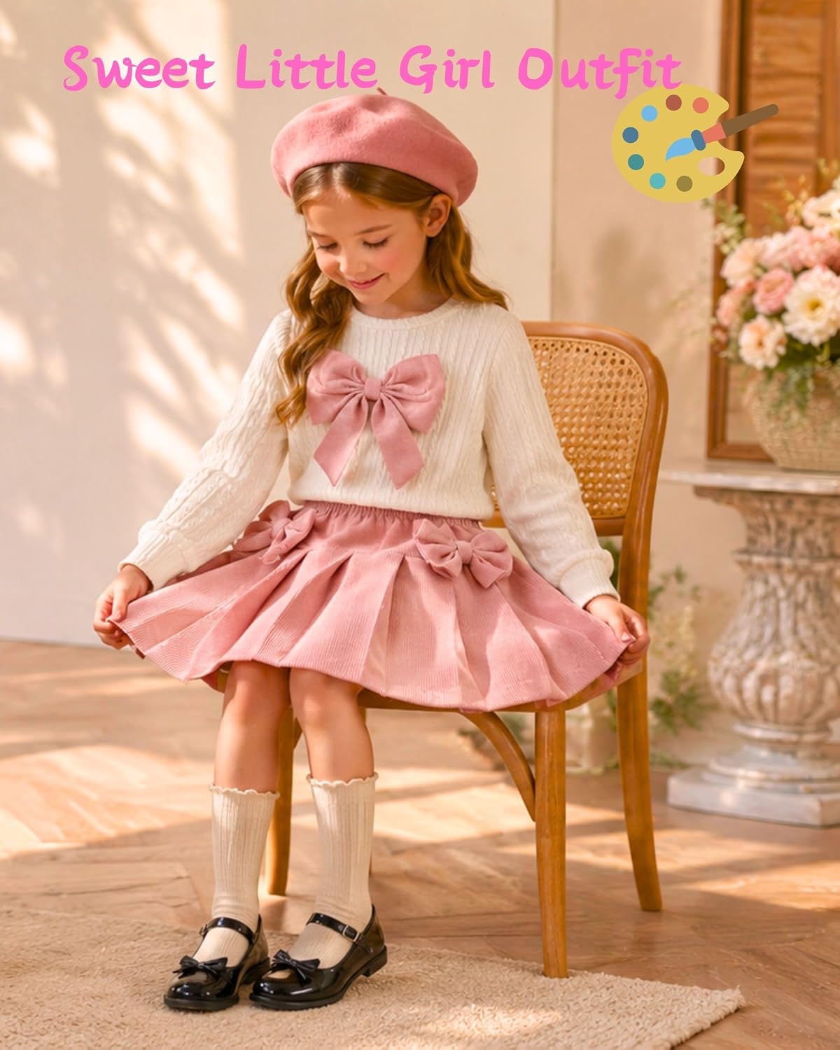 Renotemy Toddler Baby Girl Clothes Fall Winter Outfits Long Sleeve Sweatshirt Pleated Mini Skirt Set Girls Cute Dress 18M-6T
