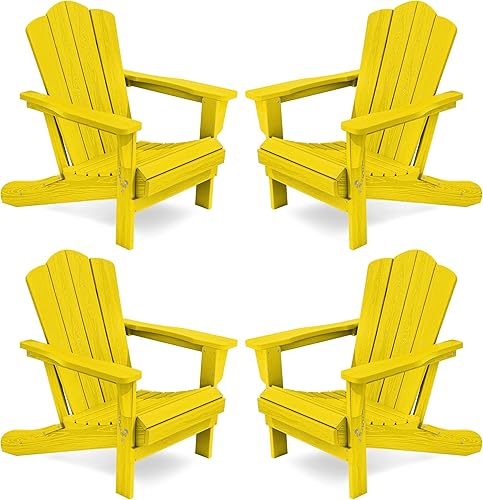 Vista 60 de KINGYES - Silla Adirondack plegable, sillas de patio de polietileno de alta densidad para todo tipo de clima, silla de césped con textura de madera