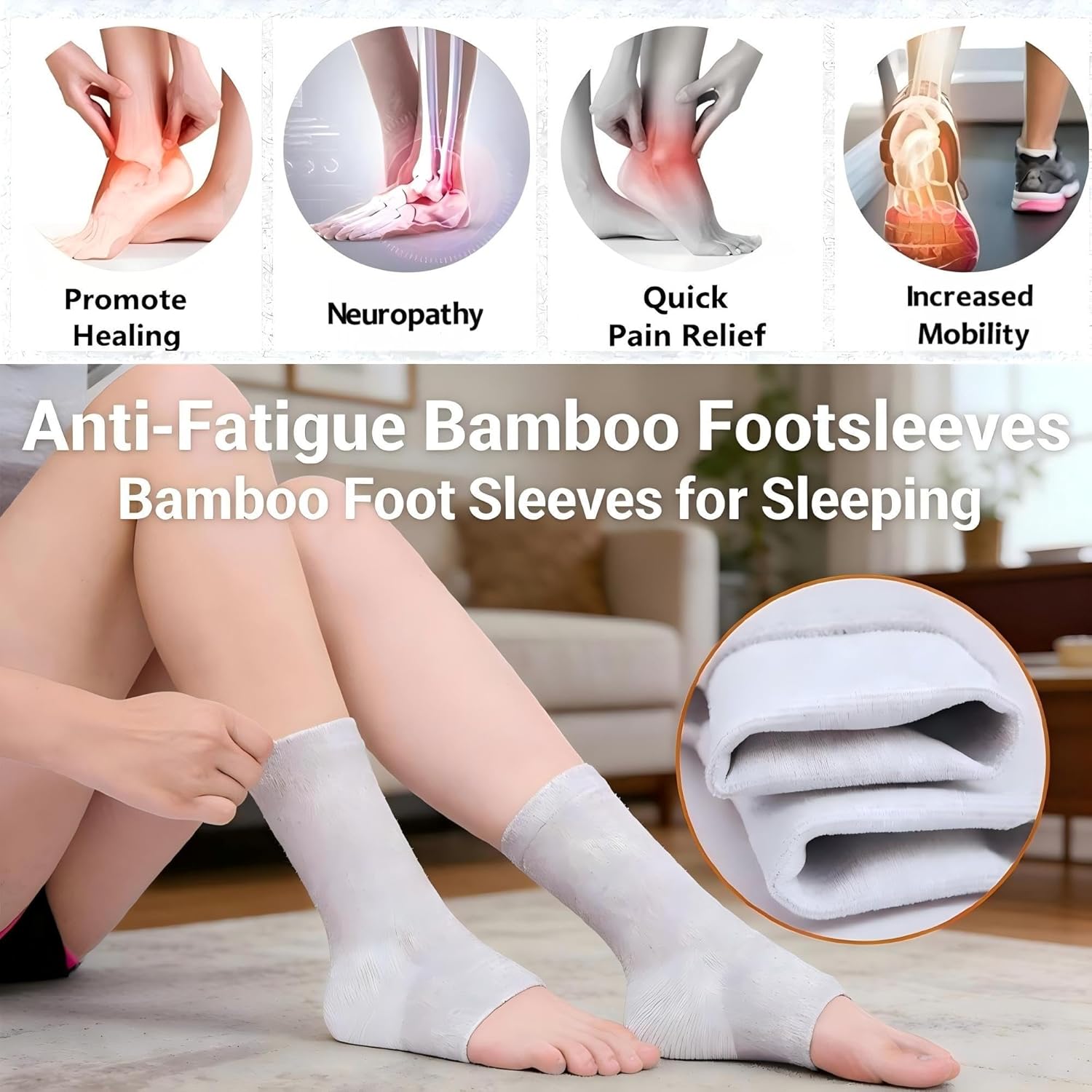one Compress Bamboo Foot Ankle Sleeves Neuropathy for Women- Premium Anti-Fatigue Bamboo Footsleeves (Grey,XL(ShoeSize45-48))
