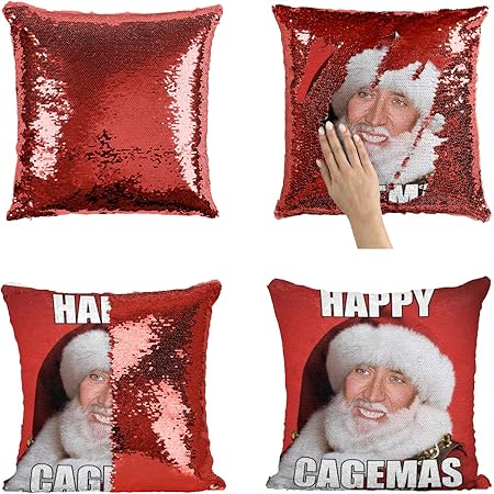 Happy Christmas Cagemas Nicolas Cage Pillow Sequin Mermaid Pillow