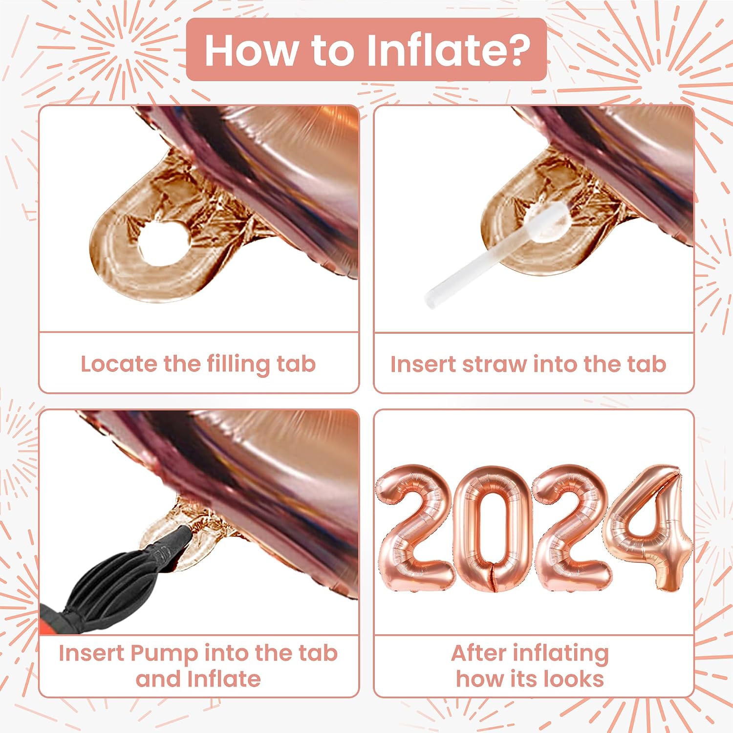 KatchOn, Rose Gold 2024 Balloons - Giant 42 Inch Graduation Numbers, Helium Supported, 1 Count, Unisex