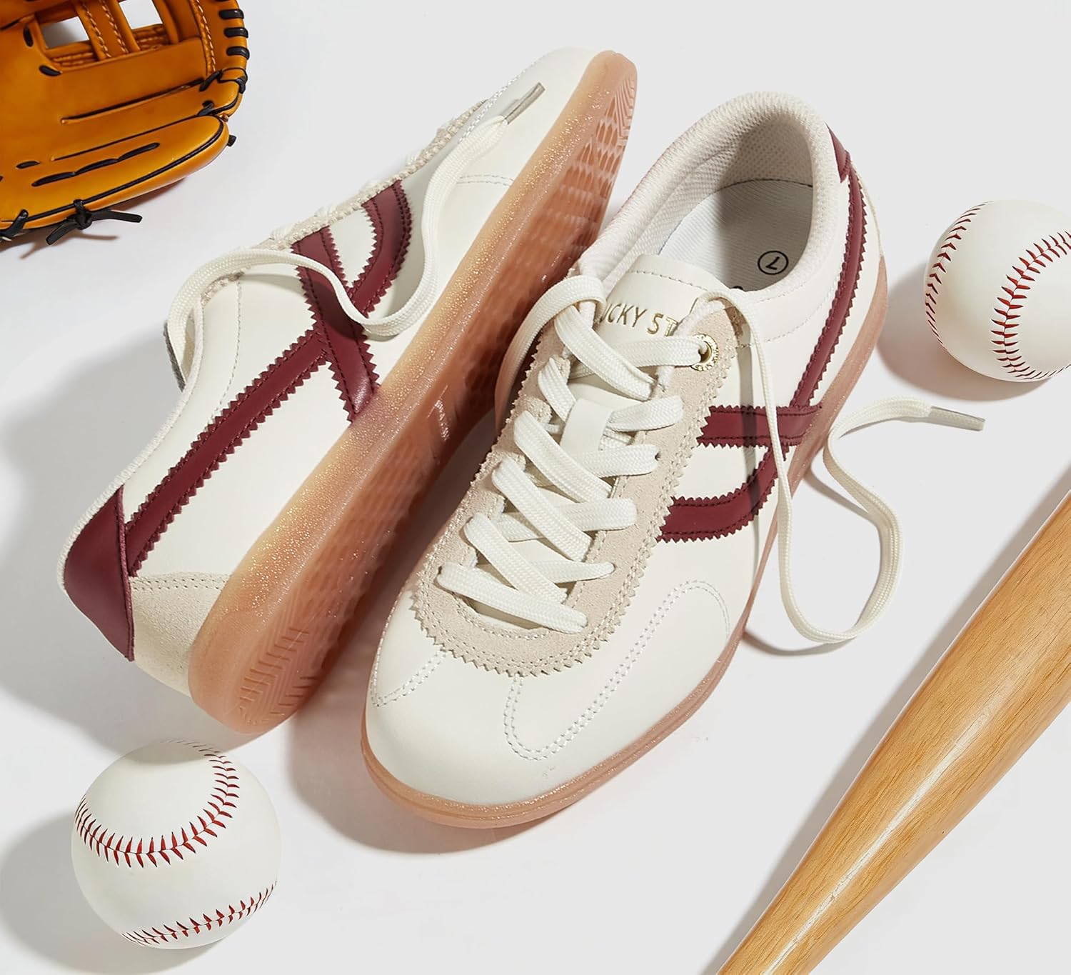 LUCKY STEP Women's Classic Retro Sneakers Casual Fashion Gum Sole Trainer Cow Suede Running Walking Shoes - Image 3