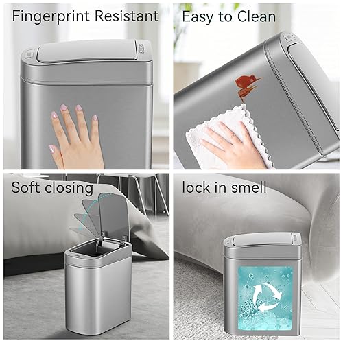 Miniatura 3 de Ninestars Cubo de basura automático con sensor de movimiento, cubo de basura de apertura inteligente de 1.8 galones para baño, dormitorio, cocina,