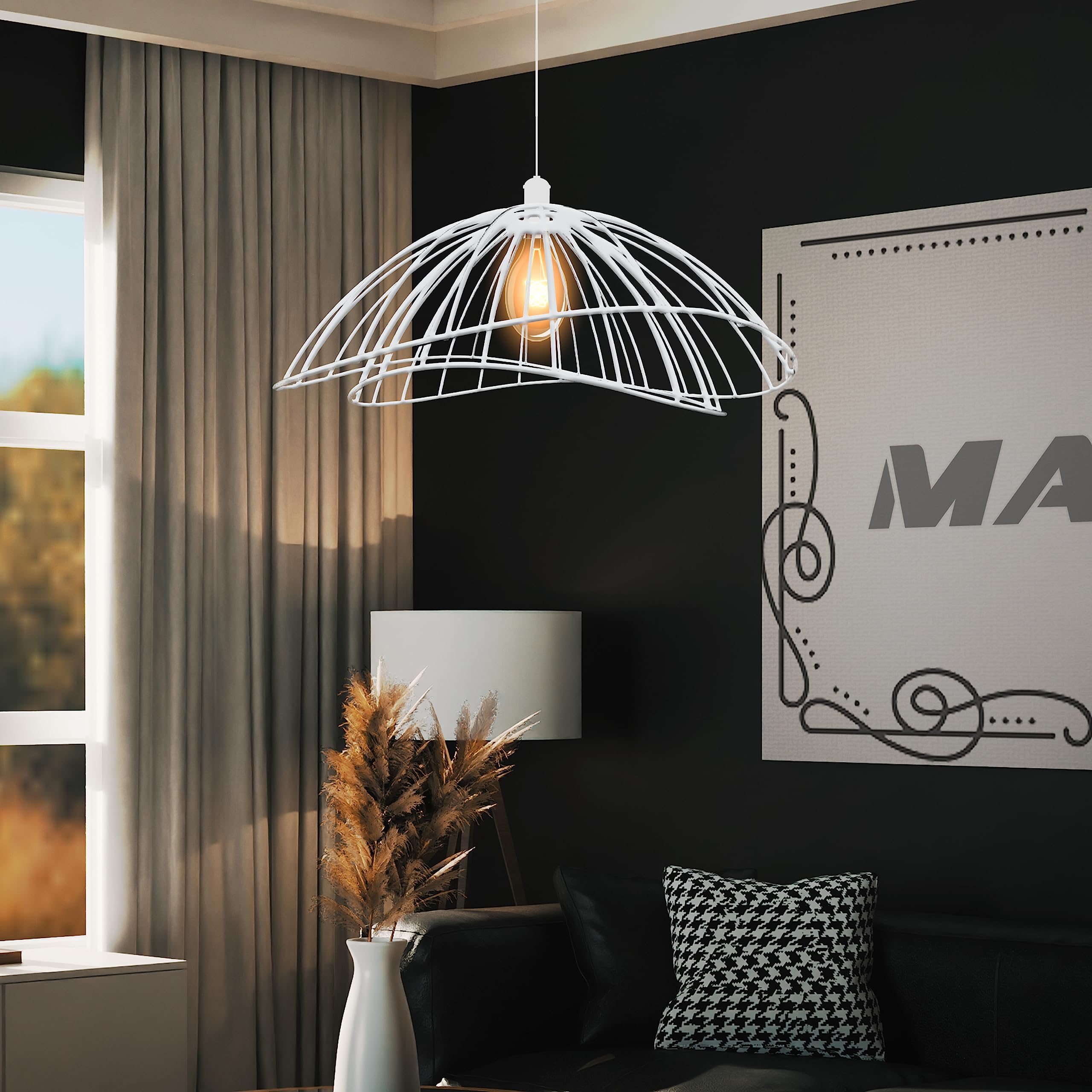 MAKA Lampadario a Sospensione Moderno con Griglia in Metallo in stile Industrial Portalampada E27 in alluminio verniciato opaco Componibile Cucina Soggiorno Corridoio Camera letto (Bianco)