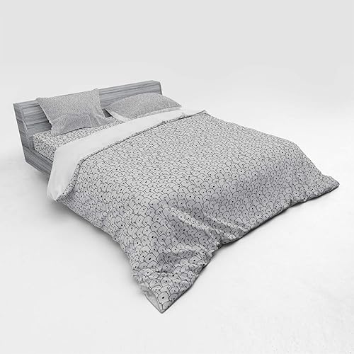 Miniatura 2 de Ambesonne Polar Bear Duvet Cover Set, Crowd of Arctic Animals with Funny Bored Surprised Smiling Face Expressions, 4 Piece Bedding Set with Shams