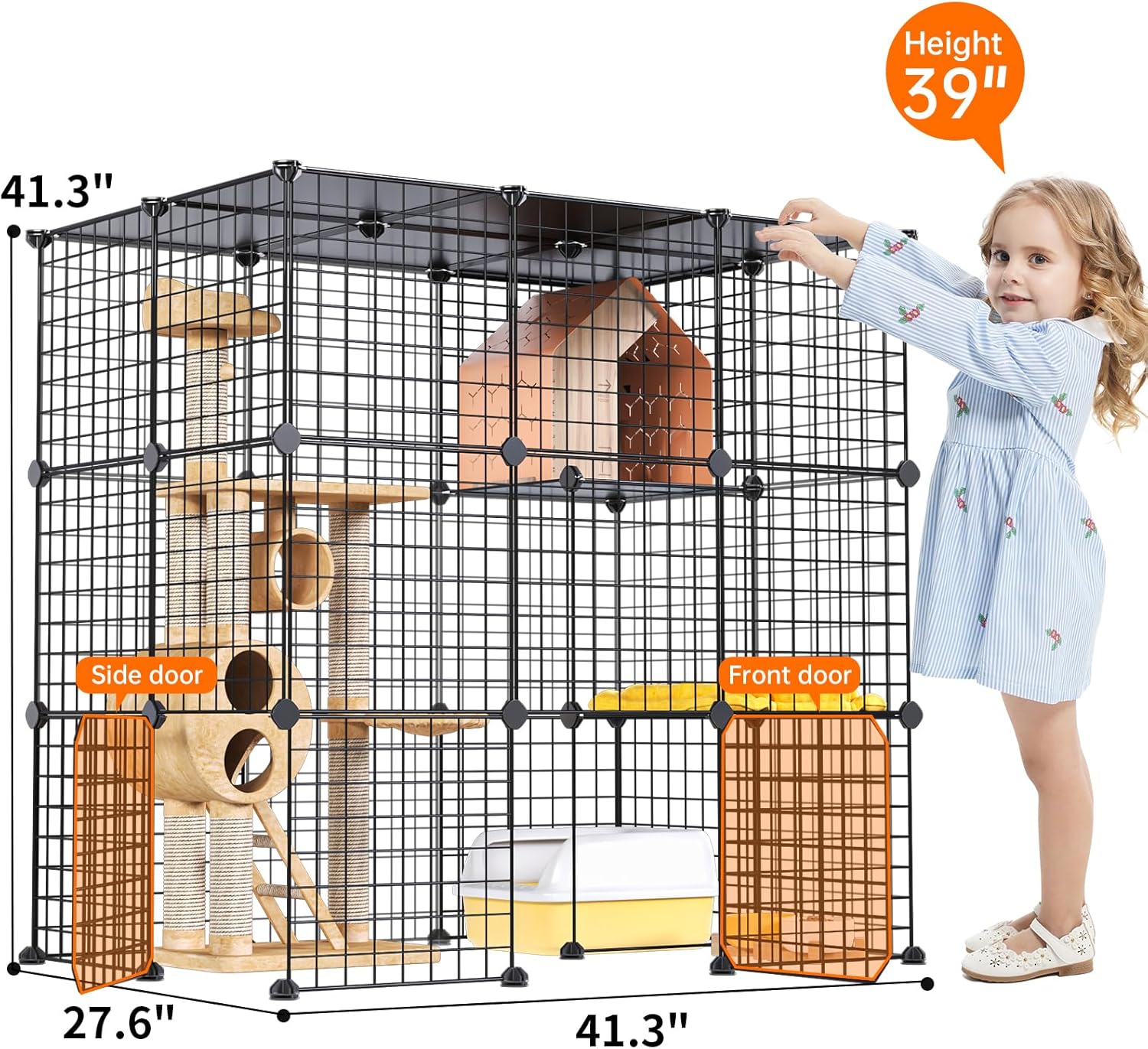 Oneluck Extra Large Cat Cage,3-Tier Catio, DIY Metal Cat Enclosure with Platforms,41 Inch Indoor Cat Cage for 1-3 Cats, Indoor Cat Playpen for Cats Rabbits Small Animals