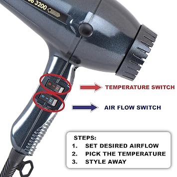 Turbo Power Twin Turbo 3200 Black Hair Dryer + M Hair Designs Hot Blow Attachment (Bundle) Professional High-Speed Dryer for Smooth & Fast Drying