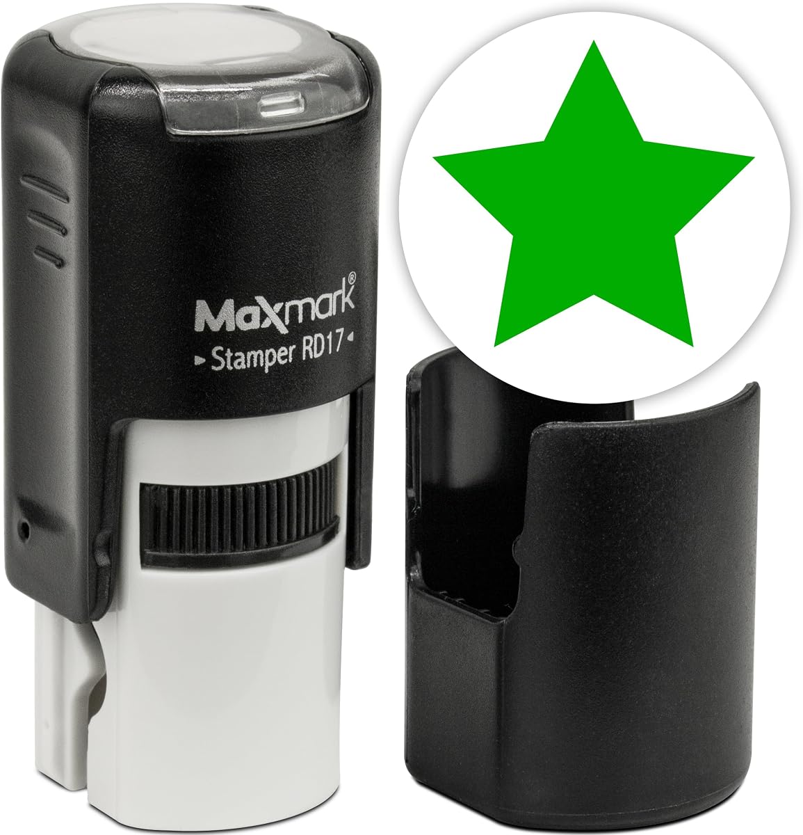 MaxMark Round Self Inking Emoji Stamp - Star - Green Ink